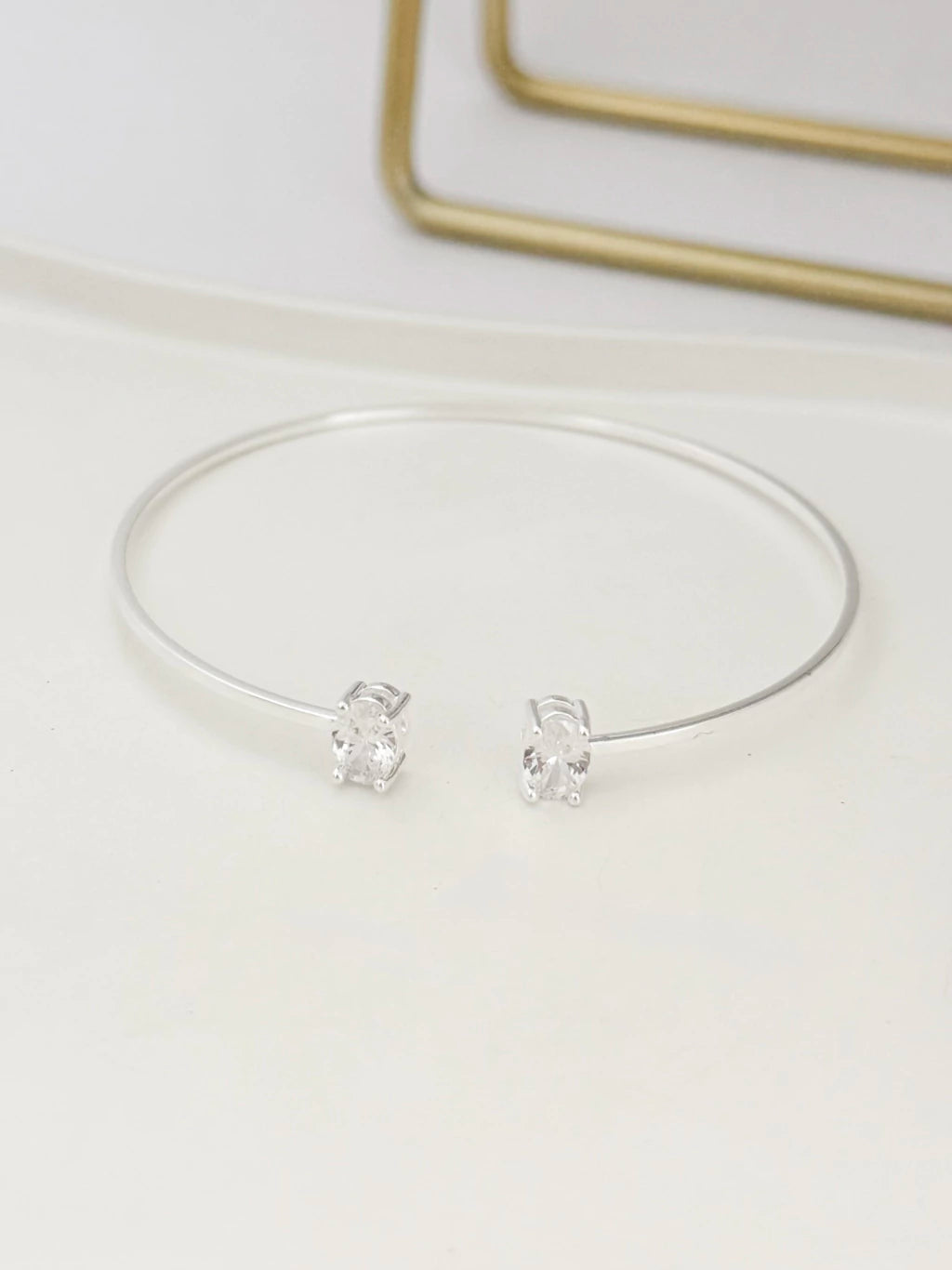 Bracelete duas zircônias cristal ovais