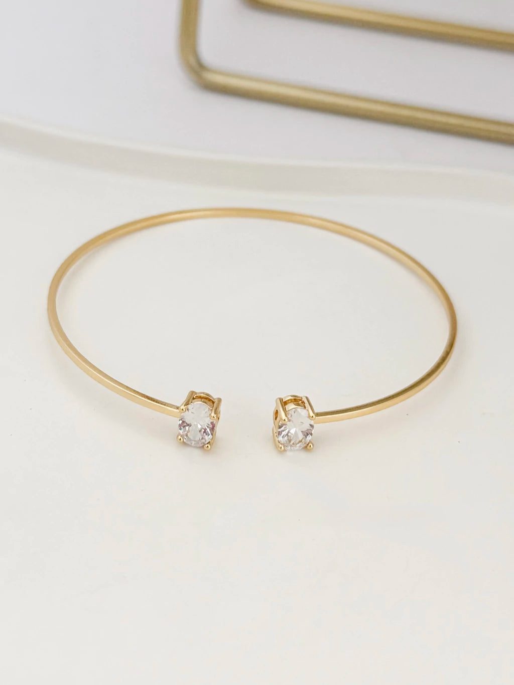 Bracelete duas zircônias cristal ovais